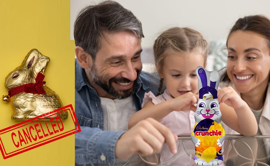 Economic Uncertainty Forces Lindt Bunny Family To Become A Bogan Cadbury Bunny Family
