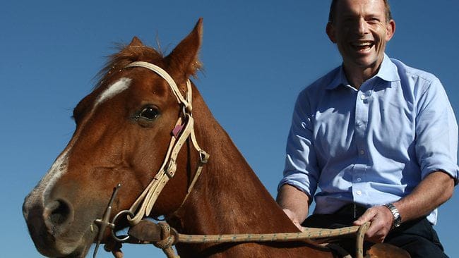 Tony Abbott enjoys are horse ride in the Northern Territory