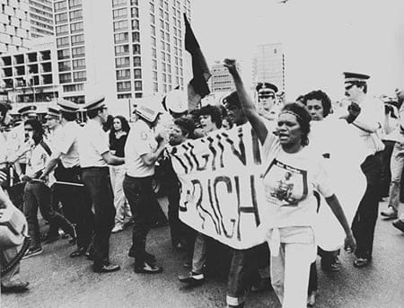 Protestors at the 1982 Commonwealth Games in Brisbane.