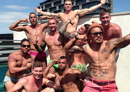 The 'Hot Tub Pic' of 2013. A range of both AFL and Rugby Union stars show off their tattoos and muscles.