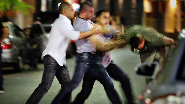 A couple of lads in Newcastle, getting stuck in.