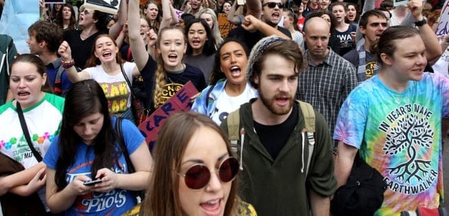 Civil engineers and geologists from Hancock Prospecting joined the protest an hour ago. PHOTO: PerthNow