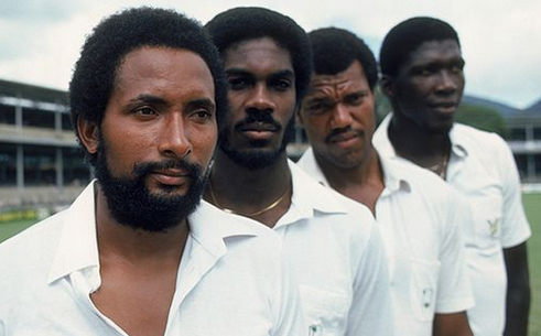 Getty West Indian fast bowlers Andy Roberts, Michael Holding, Colin Croft and team manager, Joel Garner in the West Indies glory days