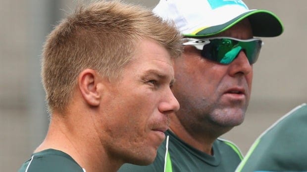 David Warner with his mentor and coach Darren Lehmann - a fellow racist.