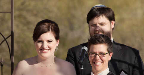 Patrice D'Andrsun in happier times during her tradtional Jewish gay wedding in California earlier this year. PHOTO: AAP