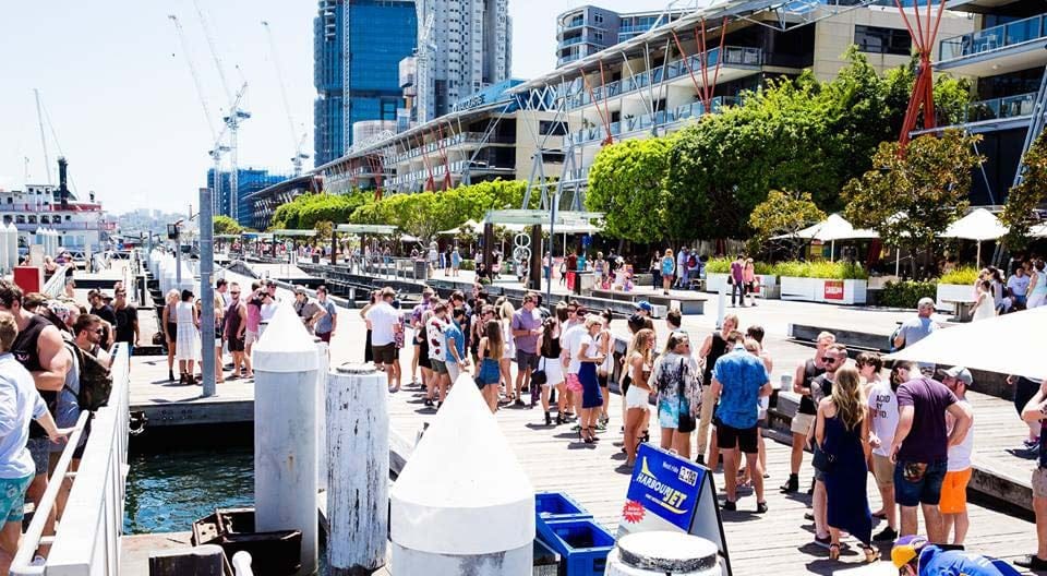 Harbour Party Cruises prepares to disembark from Circular Quay.