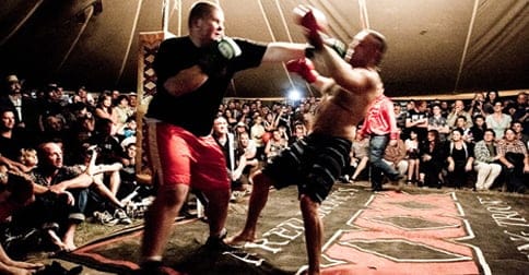 Two local primary teachers punch on in the Betoota fight club