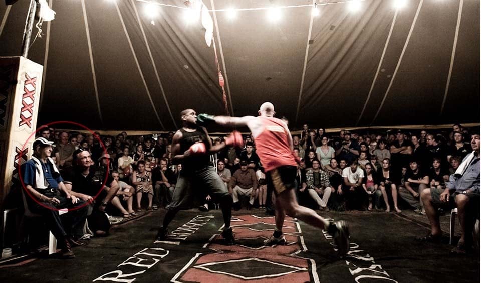 Elderly farming identity, Jack Pearson and his son Kev (E.H Pearson Pastoral Company) place bets on the outcome of an illegal fight in Betoota. Just two of many high-profile characters to be linked to the operation.