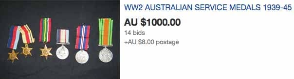 A screenshot of the ebay listing that show Mr Bushnell's medals
