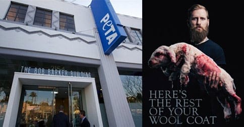 RIGHT: PETA's "Bob Barker Building" named after the iconic gameshow host, LEFT: the controversial new PETA campaign