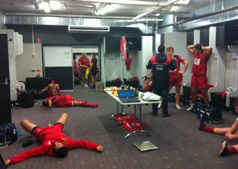 The Queensland Reds get psyched-up by listening to Powderfinger. PHOTO: Brisbane Times
