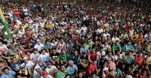 Thousands sit cross-legged in the Philipines to watch a women-basher, bash ones of their own