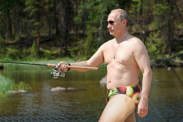 President Putin enjoys a spot of fishing in the Siberian hinterland.