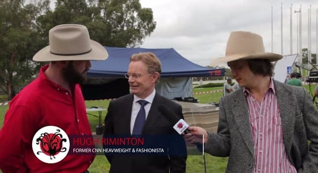 Hugh "Rimo" Riminton chewing the fat with The Betoota Advocate team in Canberra earlier this year