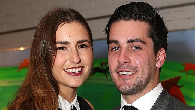 The Prime Minister's daughter, Frances Abbott, poses at a Archibald luncheon with her long-term housemate, Muhammad Dib