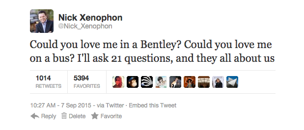 Senator Xenophon all but confirms his new love by tweeting lyrics to 50 Cent's 21 Questions.