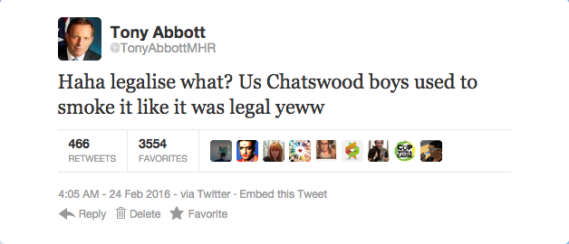 Mr Abbott's tweets following the announcement that marijuana was legal