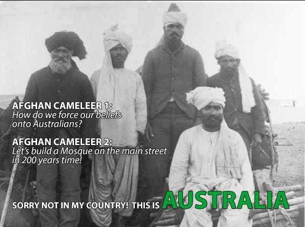 ABOVE: a meme from the right wing political facebook pages "Euphoric Queenslander Memes" - the type of 'news outlet' that One Nation voters inform themselves about Islam's plan to take over Australia.