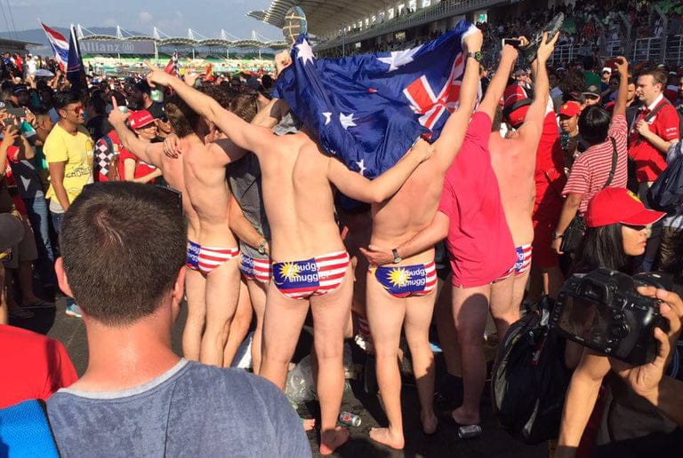 The 'Grand Prix 9' were arrested on Sunday for public indecency