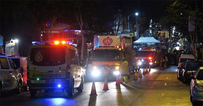 Queensland Police and Ambulance respond to reports that a man received a 'factory reset of the brain' in the CBD over the weekend. PHOTO: Supplied.